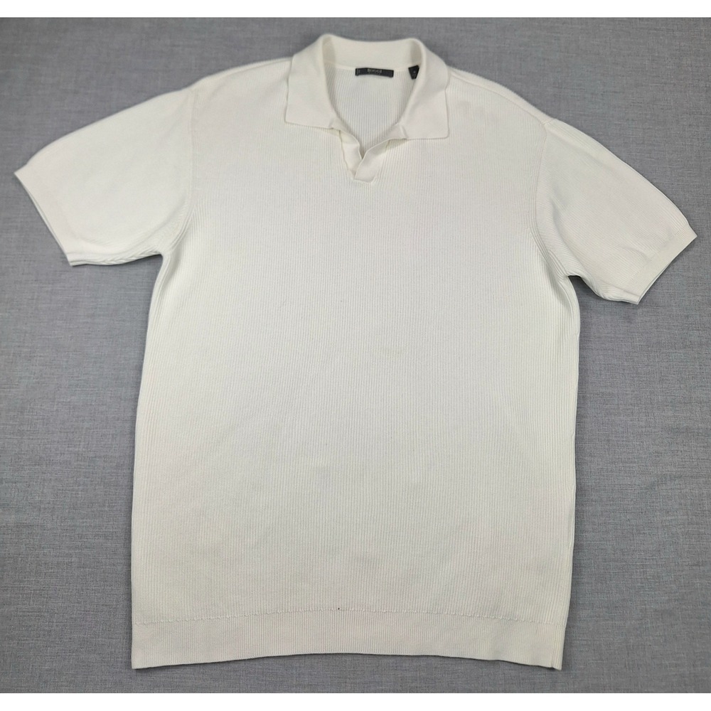 Boggi Milano Men Cream Cotton Silk Ribbed Knit Short Sleeve Polo Shirt Size M